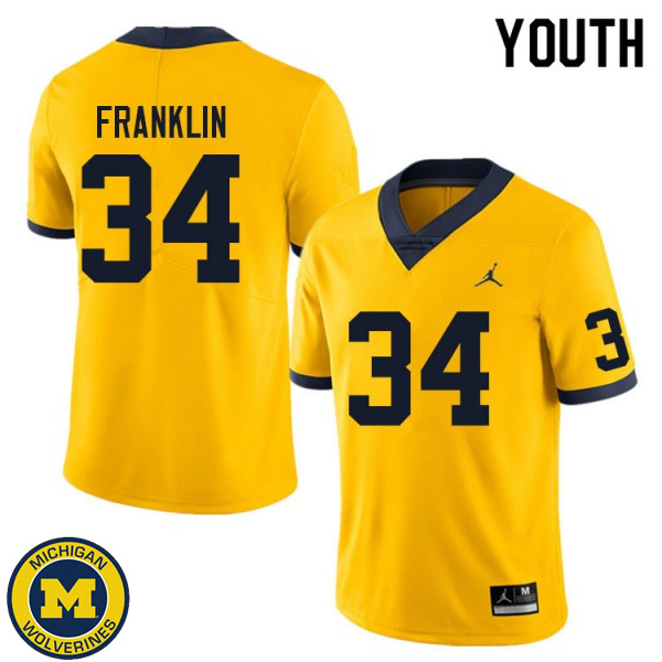 Youth University of Michigan #34 Leon Franklin Yellow Alumni Jersey